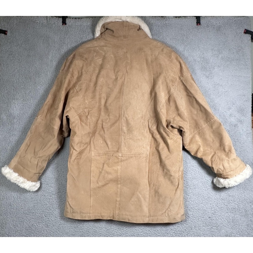 Boundary Waters Coat Womens Large Tan Suede Leather Faux Shearling Shawl Collar - Picture 16 of 16